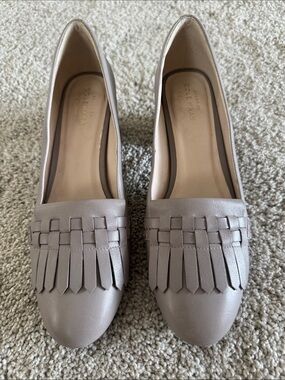 Cole Haan Mabel Grand Leather Fringe Block Heel Pumps Gray Size 8